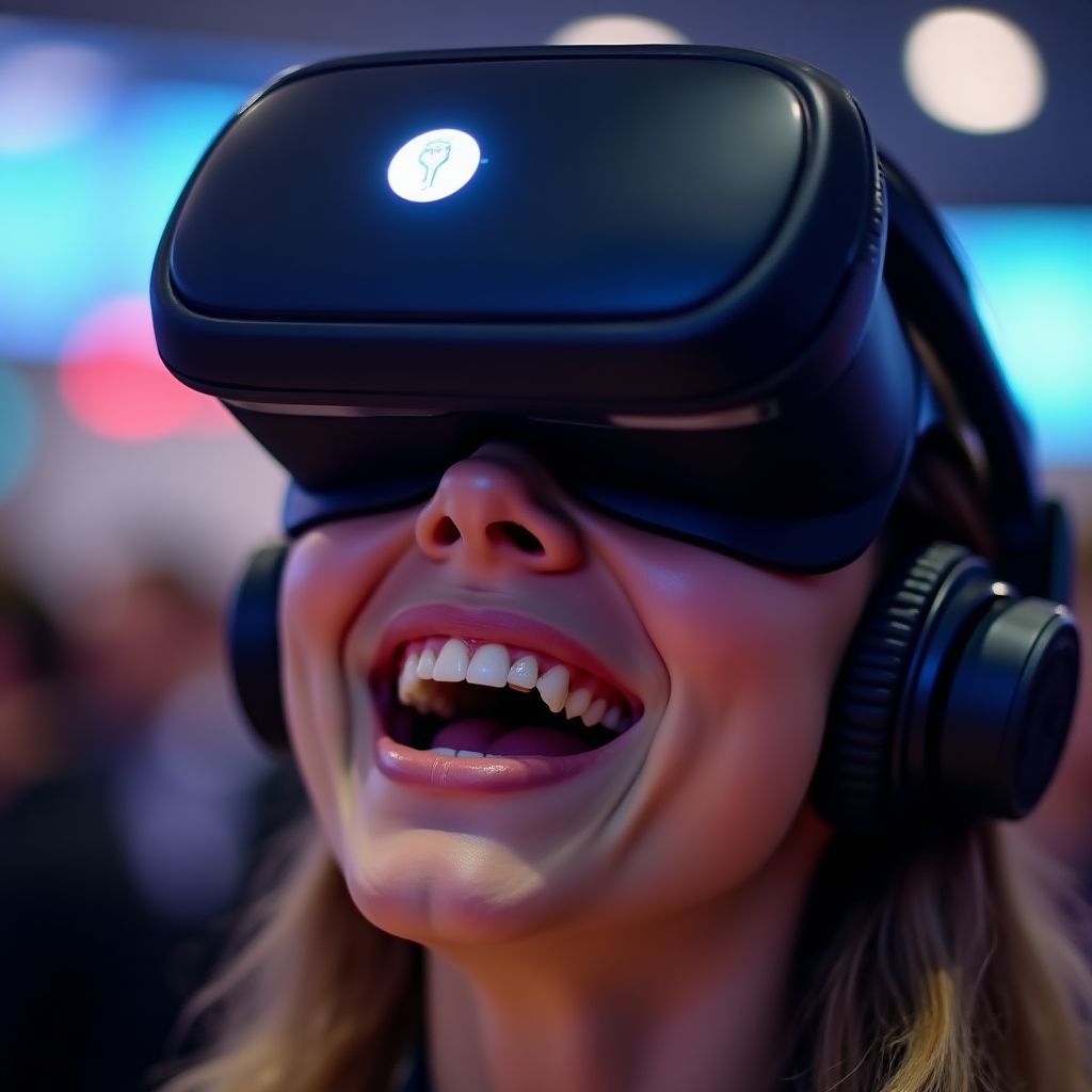 A person trying a VR game at a convention.